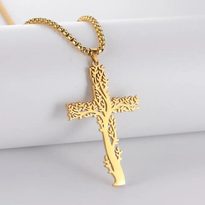 Tree of Life Cross Necklace | 18k Gold Plated